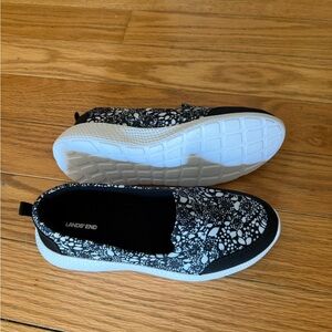 Lands End Black and White Slip-On Shoes Sneakers